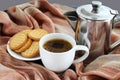Brazilian black coffee. Traditional meal with coffee and biscuits