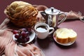 Brazilian breakfast. Coffee and bread and fruits Royalty Free Stock Photo