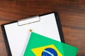 Brazilian business document, contract management, deal, empty insurance blank, template for official agreement with Brazilian flag