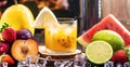 Brazilian caipirinha, typical Brazilian cocktail made with passion fruit, cachaÃÂ§a and sugar. Royalty Free Stock Photo