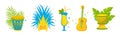 Brazilian Carnival Bright Symbols and Elements with Drum, Cocktail and Guitar Vector Set