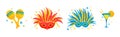 Brazilian Carnival Bright Symbols and Elements with Feathered Mask, Cocktail in Glass and Maraca Vector Set Royalty Free Stock Photo