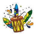 Brazilian carnival drum with feathers Royalty Free Stock Photo