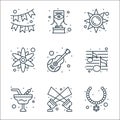 brazilian carnival line icons. linear set. quality vector line set such as necklace, spotlight, wine, music, guitar, sunflower,