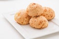 Brazilian cheese buns in white background. Pao de queijo