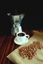 Brazilian coffee and beans dark photo. Brazilian traditional food. Brazilian coffee. Carioca beans