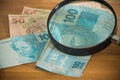 Brazilian currency, high nominal under the magnifier