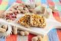 Brazilian dessert (PÃÂ© de moleque) with peanuts on the wooden board