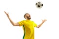 Brazilian fan celebrating on white background Royalty Free Stock Photo