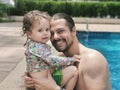 Brazilian Father and Daughter having fun at swimming pool