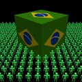 Brazilian flag cube surrounded by people