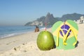 Brazilian Flag Flip Flops and Coconut Ipanema Beach Rio Brazil