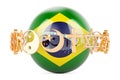 Brazilian flag painted on sphere with religions symbols around, 3D rendering