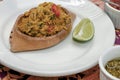 Brazilian food: casquinha de siri on white dish