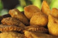 Brazilian food: coxinhas and pasteis. Royalty Free Stock Photo