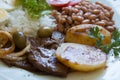 Brazilian food dish beans rice close up