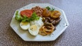 Brazilian food dish beans rice top view