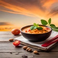 brazilian food in table with sun set sky background ai generated