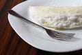 Brazilian food. Tapioca. Closeup of coconut tapioca. Flatbread made with cassava flour, coconut grated and condensed milk