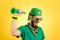 Brazilian supporter of National football team is celebrating, ch Royalty Free Stock Photo