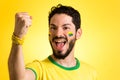 Brazilian supporter of National football team is celebrating, ch Royalty Free Stock Photo