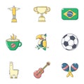 Brazilian football icons set, cartoon style