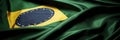 Brazilian independence day celebration waving flag with fabric texture background and copy space