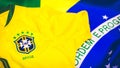 Brazilian jersey and flag in front of view