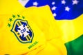 Brazilian jersey and flag in front of view