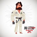 Brazilian jiu-jitsu BJJ fighter. character design with logotype - vector illustration