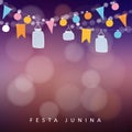 Brazilian june party, festa junina. String of lights, jar lanterns Royalty Free Stock Photo