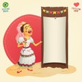 Brazilian June Party hick bride holding blank thematic board