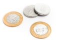 Brazilian Money. Coins of One Real and Fifty cents on white back Royalty Free Stock Photo