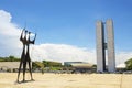 Brazilian National Congress and Dois Candangos Monument, Brasilia, Brazil Royalty Free Stock Photo