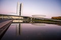 Brazilian national congress at nightfall with reflections on lake