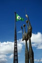 Brazilian national flag and statue at the Square of the Three Powers