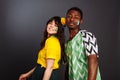 Brazilian and Nigeria fans posing, laughing together and supporting Brazil and Nigeria soccer teams, like soccer Royalty Free Stock Photo