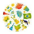 Brazilian Party and Carnival Design with Bright Symbols Vector Template Royalty Free Stock Photo