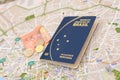 Brazilian passport, euros and map for travel abroad. Royalty Free Stock Photo