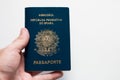 Brazilian passport. Written `Mercosul. Federative Republic of Brazil. Passport` in Portuguese. Royalty Free Stock Photo