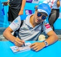 Brazilian racing driver Felipe Massa of Venturi Formula E Team signs autographs during 2019 New York City E-Prix