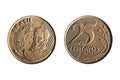 Brazilian real twenty five cents coin Royalty Free Stock Photo