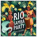 Brazilian samba dancer. Carnival in Rio de Janeiro girls and guy wearing a festival costume is dancing. Vector