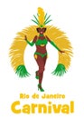 Brazilian samba dancer illustration. Beautiful woman in carnival costume at the festival in Rio de Janeiro