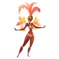 Brazilian samba dancer. Vector carnival girl wearing a festival costume is dancing. Royalty Free Stock Photo