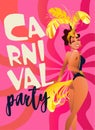 Brazilian samba posters. Carnival in Rio de Janeiro dancers wearing a festival costume is dancing. Vector illustration