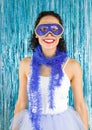 Brazilian smiling and happy. Woman costumed for the Carnival. Bl Royalty Free Stock Photo