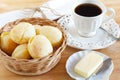 Brazilian snack cheese bread (pao de queijo) with cup of coffee Royalty Free Stock Photo