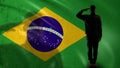 Brazilian soldier silhouette saluting against national flag military recruitment