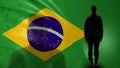Brazilian soldier silhouette standing against national flag, proud army sergeant